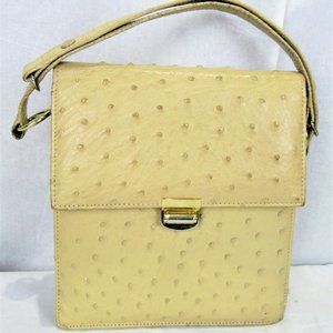 Vintage Corbeau Tan Ostrich Messenger Purse